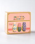 Load image into Gallery viewer, Box for 'Paint Your Own Vases' craft kit with colorful vases on a pink background