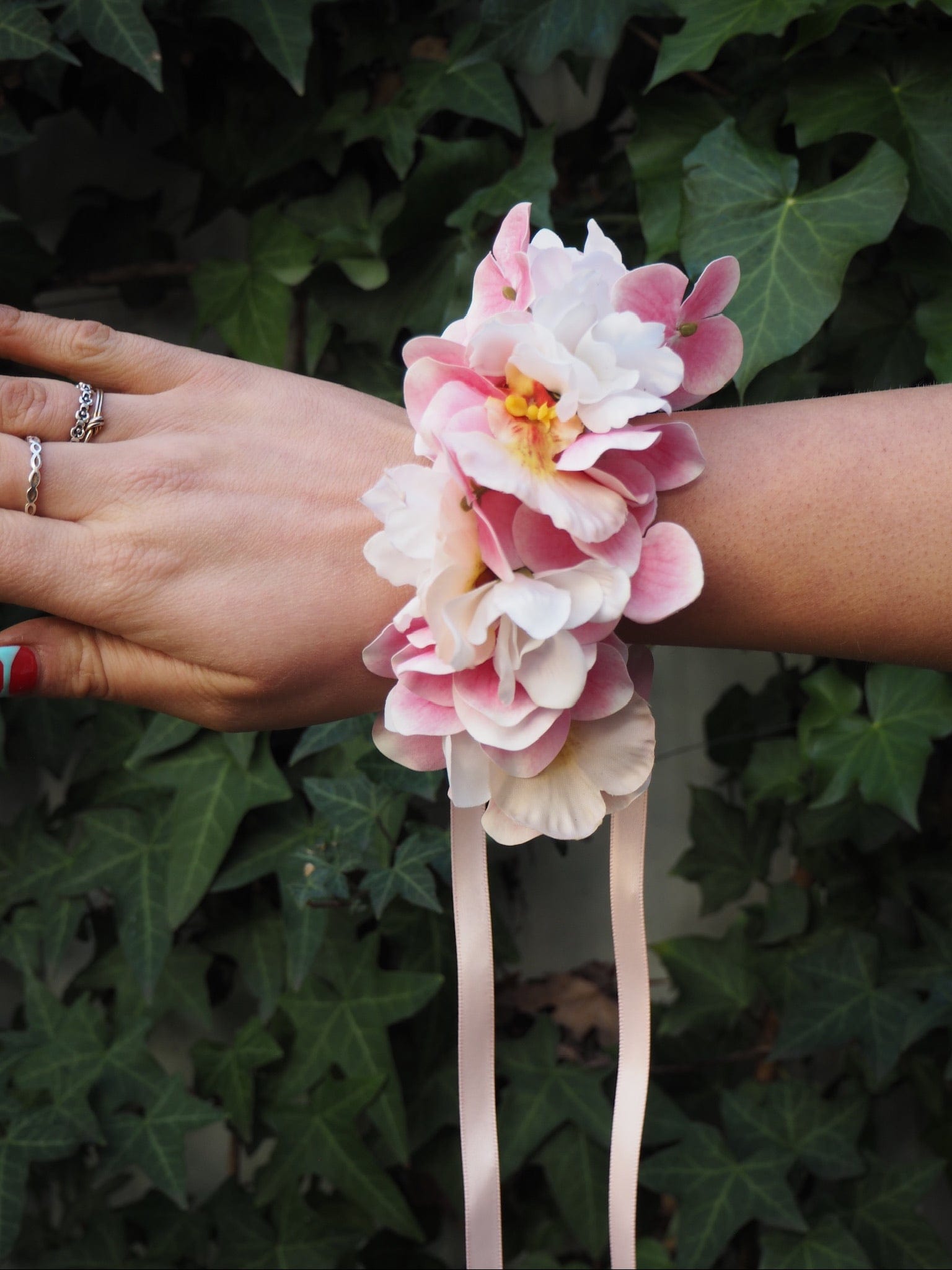 East End Flower Market Blush Faux Wrist Corsage