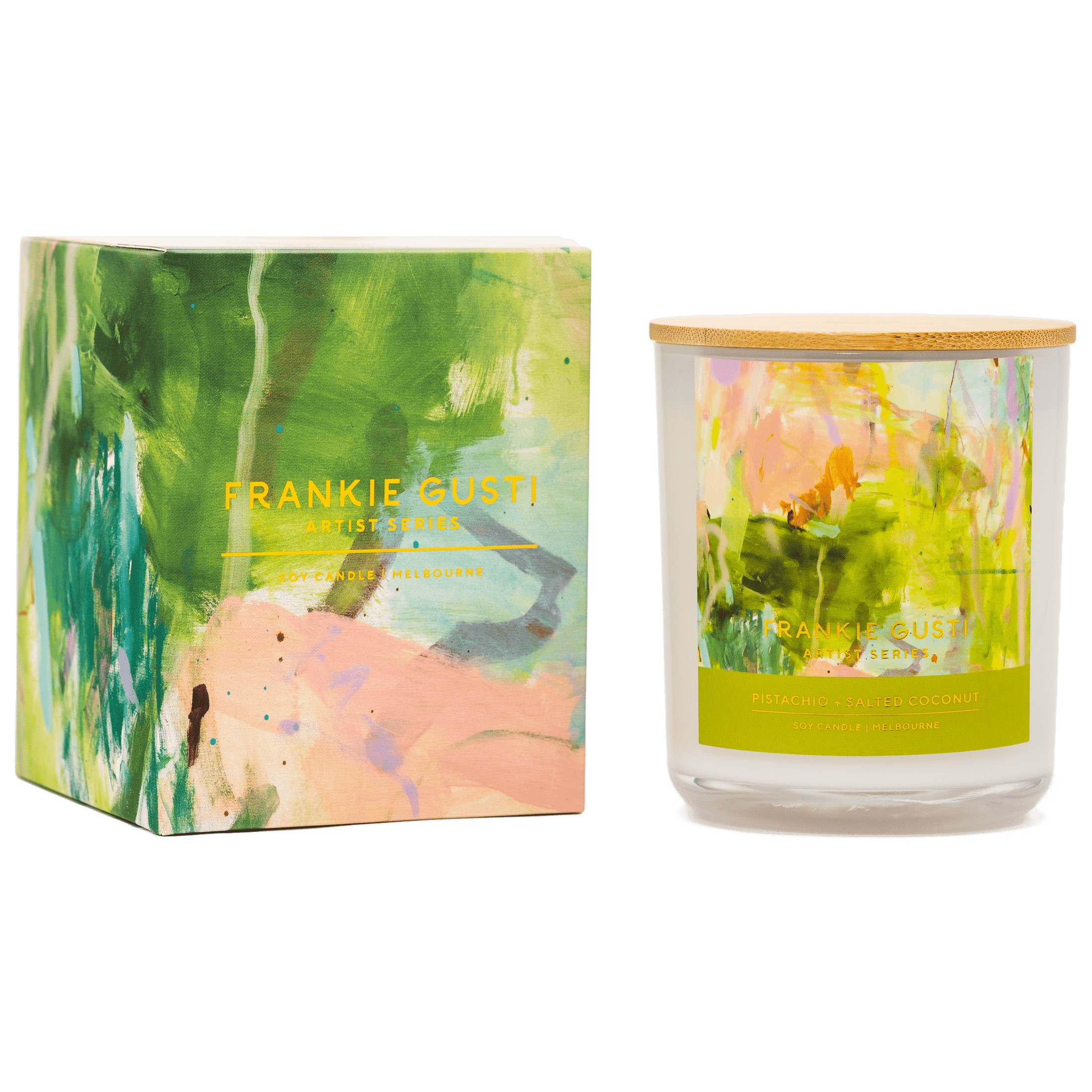 East End Flower Market Pistachio & Salted Coconut Frankie Gusti Artist Series Soy Candle