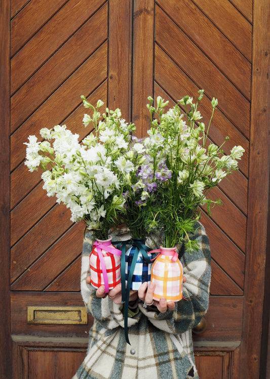 Gingham Larkspur Vase