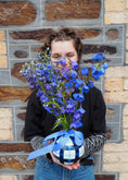 Load image into Gallery viewer, Gingham Butterfly Delphinium Vase
