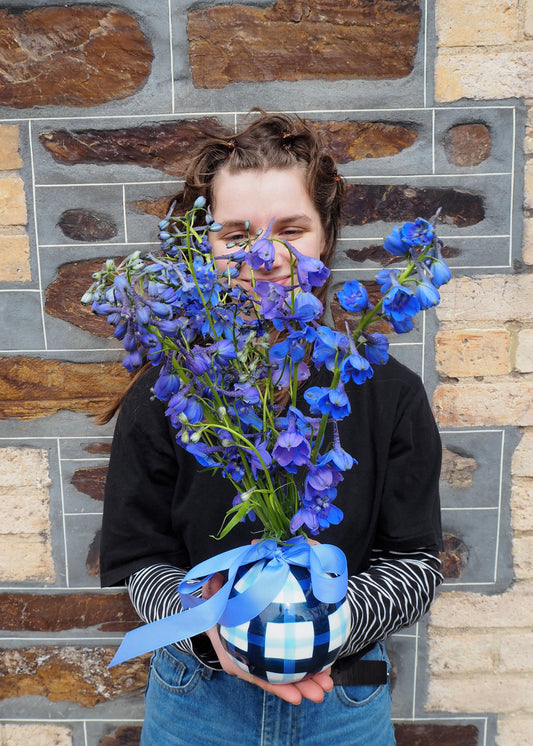 Gingham Butterfly Delphinium Vase