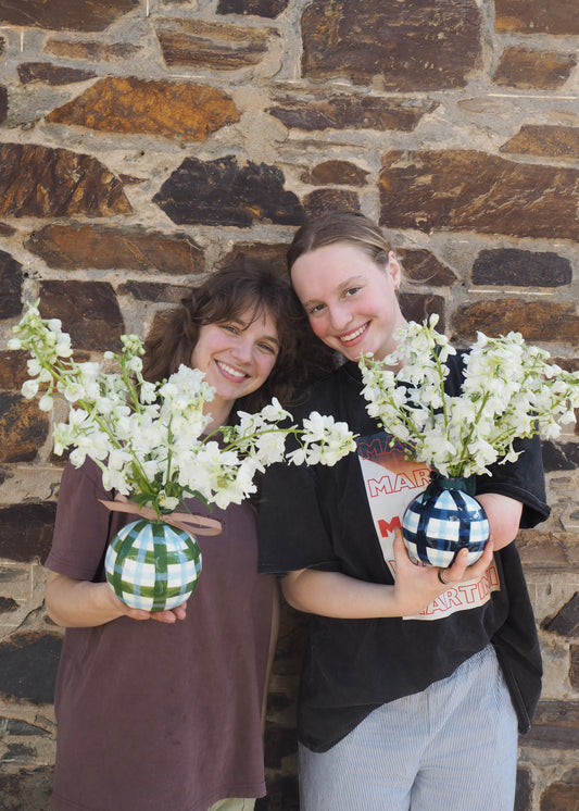 Gingham Butterfly Delphinium Vase