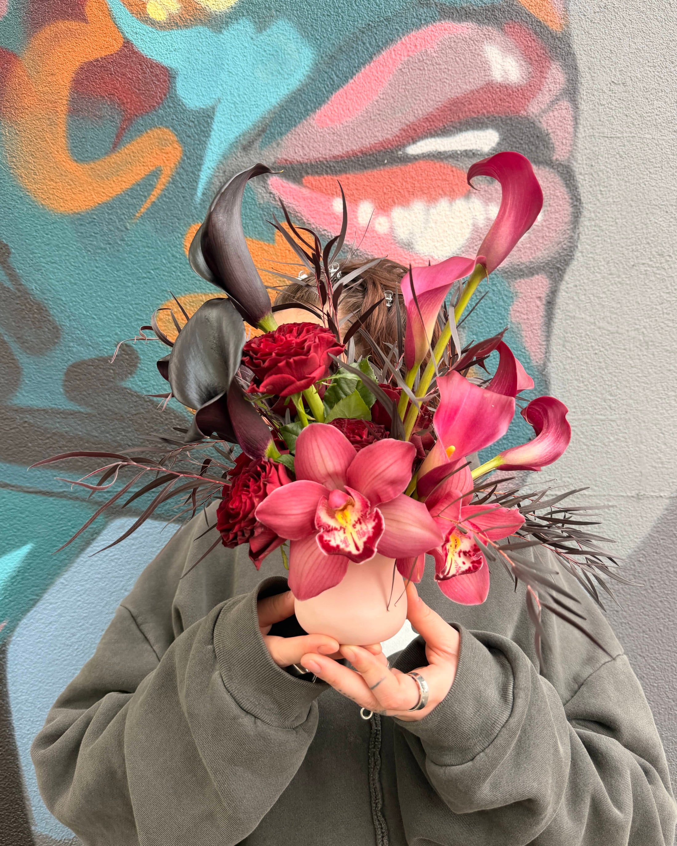 East End Flower Market Burgundy Pop Arrangement