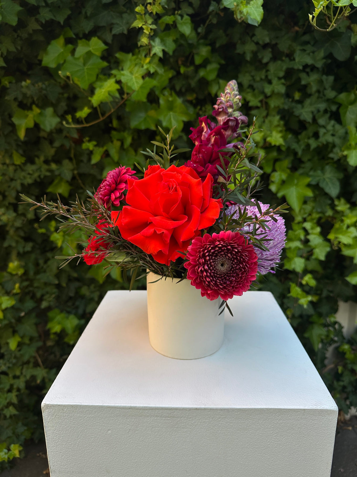 East End Flower Market Moody Merlot Petite Table Centre