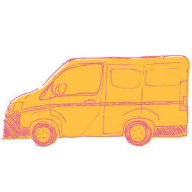 Yellow van outline on a white background